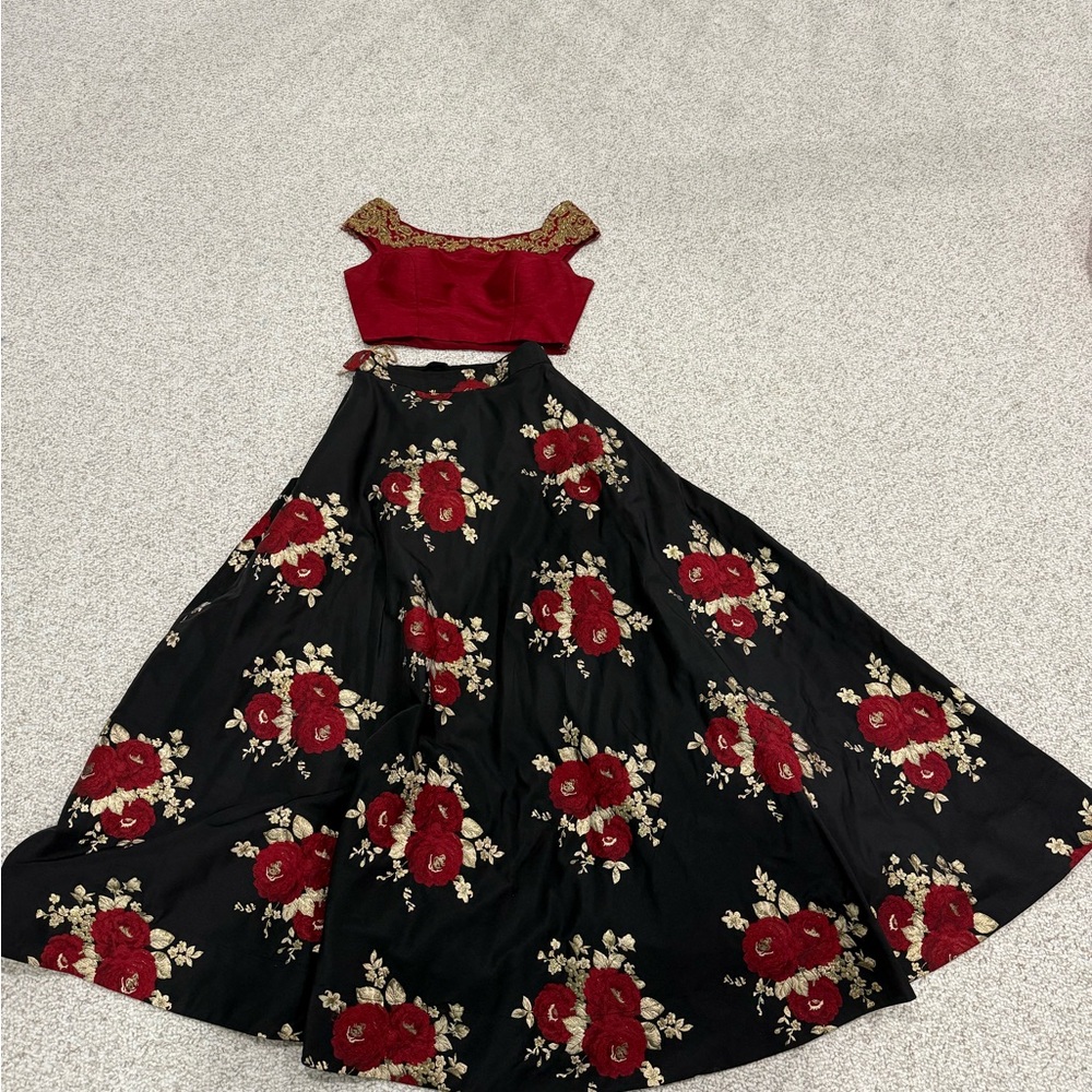Ethnic Indian Wear Red and Black Floral Dress